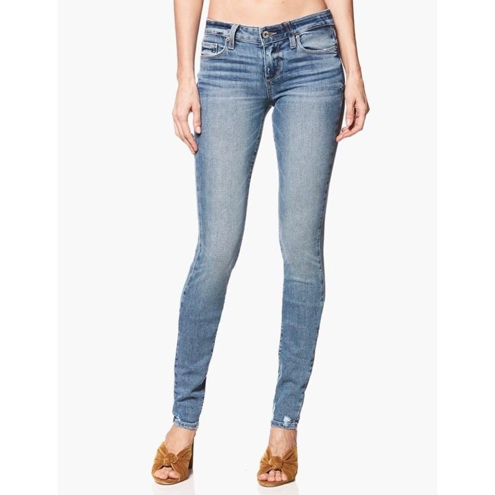 Paige Leggy Ultra Skinny Jeans Womens 31 Blue Distressed Hem Medium Wash Denim